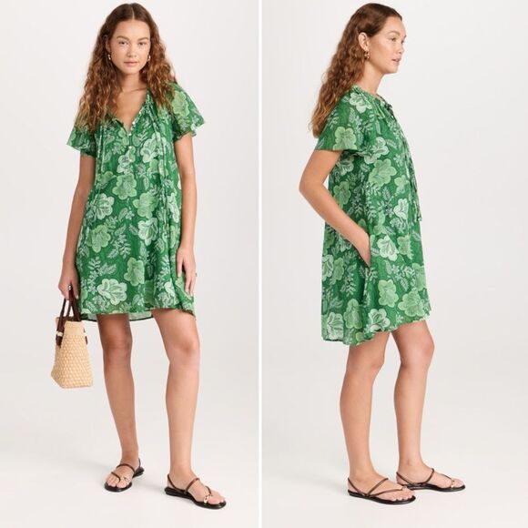 Anthropologie Sundry Mini Swing Dress in Everly Floral Tropical Green Size 0 XS - Picture 16 of 16